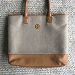 Tory Burch Felt Tote Bag Tan and Cream